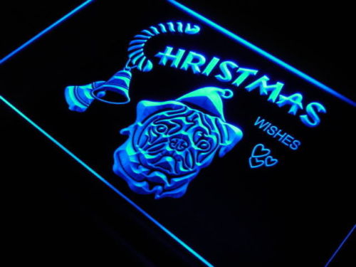 Pug Dog Christmas Xmas Wishes Neon Light Sign
